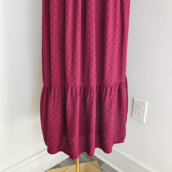 LOFT Burgundy Swiss Dot Textured Button Front Midi A-Line Dress L - Picture 5 of 11